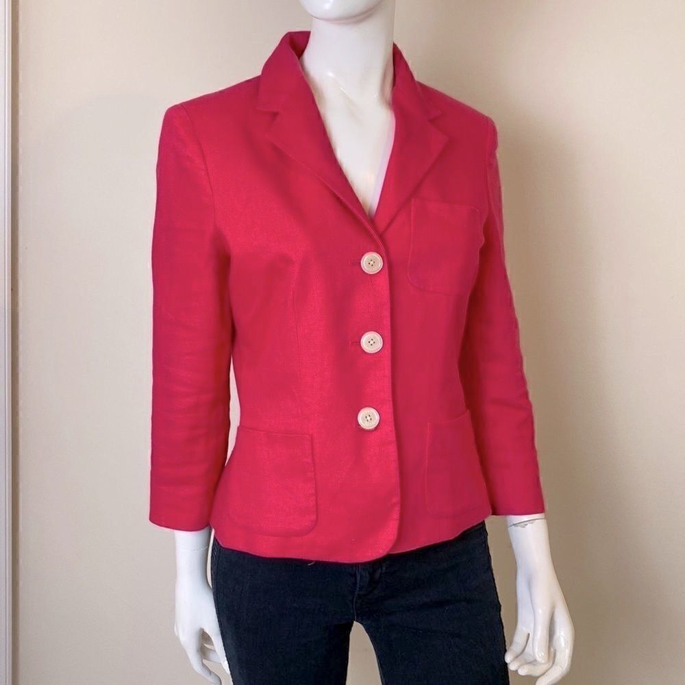 Chaps  Ralph  Lauren Hot Pink Linen Blazer Jacket  Size 4